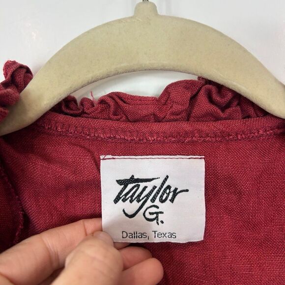 Taylor G Linen Jacket Womens Small Red Button Front Ruffle Trim Lagenlook Coat - Picture 3 of 13
